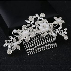 Crystal Flower Pearls silver hair comb